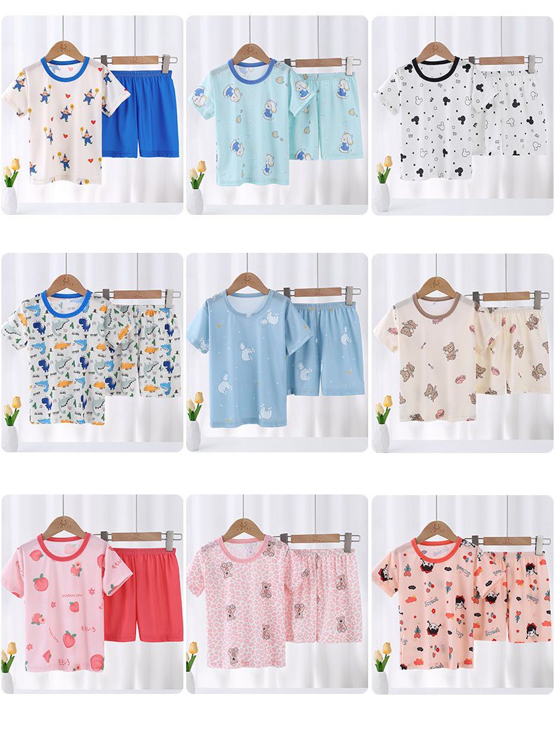 親子冰絲短袖家居服套裝/空調服-愛心熊熊-奶油白