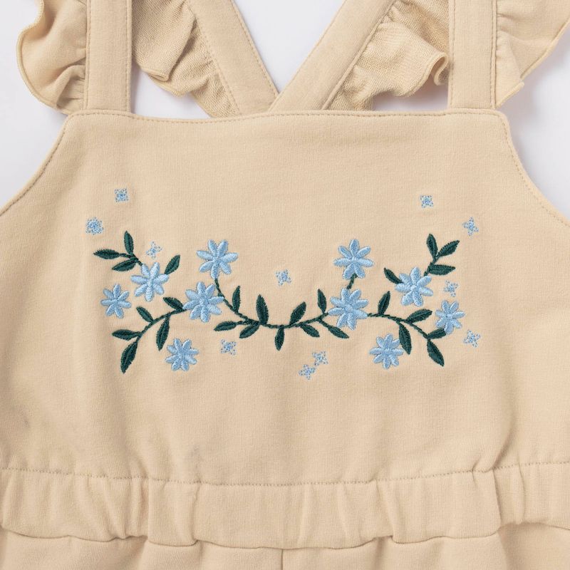 日本千趣會 - 肩膀荷葉邊花朵刺繡吊帶褲-海軍藍