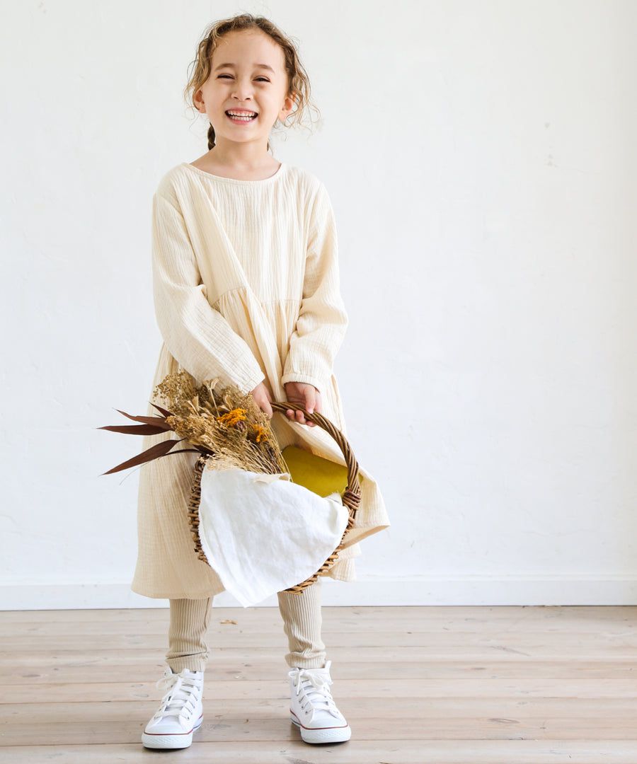 日本 PAIRMANON - 透氣二重紗 簡約薄長袖洋裝-孩子-洋紅