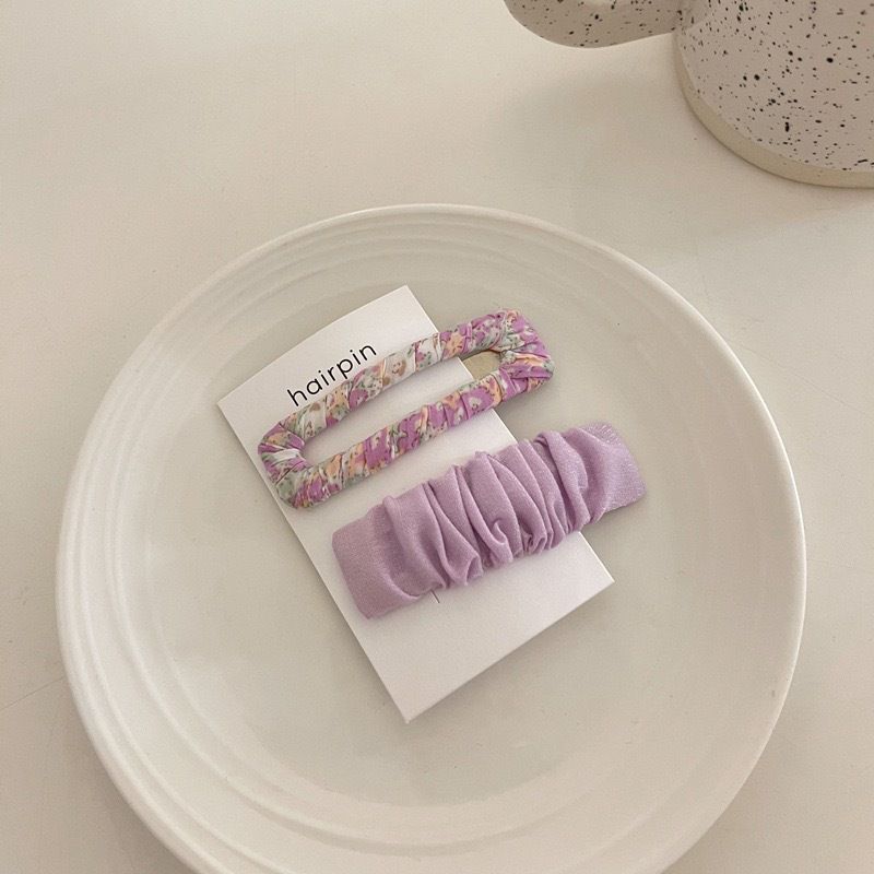 小清新碎花布藝髮夾2入組-綠色