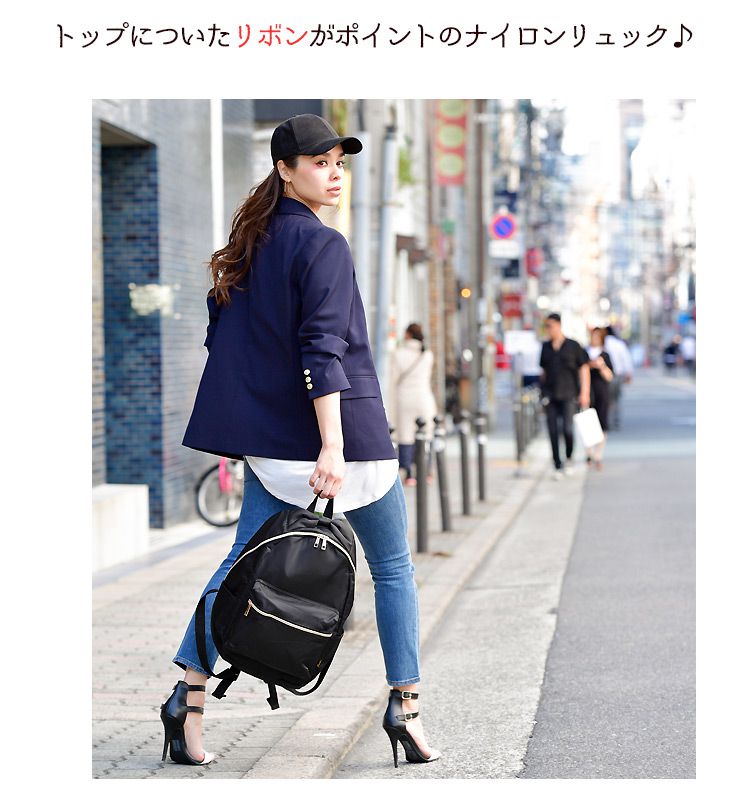 日本 Fuente - [超輕量] 簡約蝴蝶結機能收納後背包-迷霧藍 (26x41x14cm)