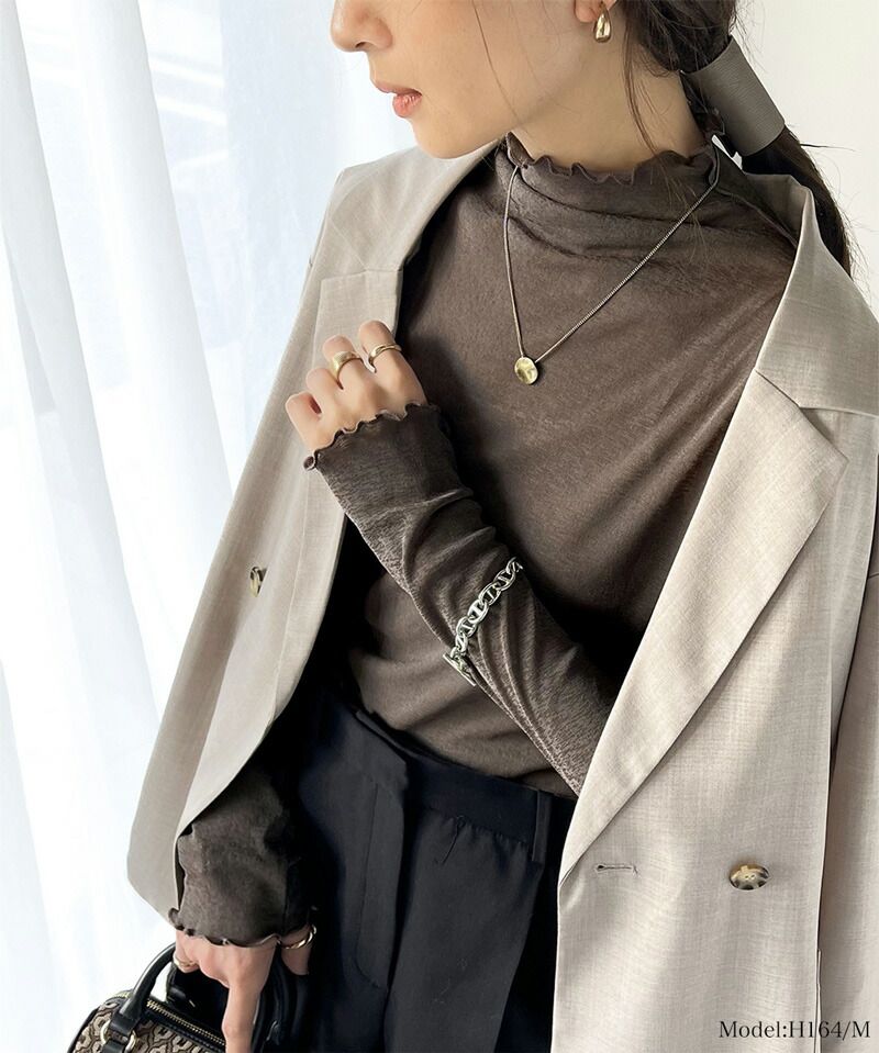 日本 Classical Elf - 木耳領薄長袖上衣/內搭-咖啡