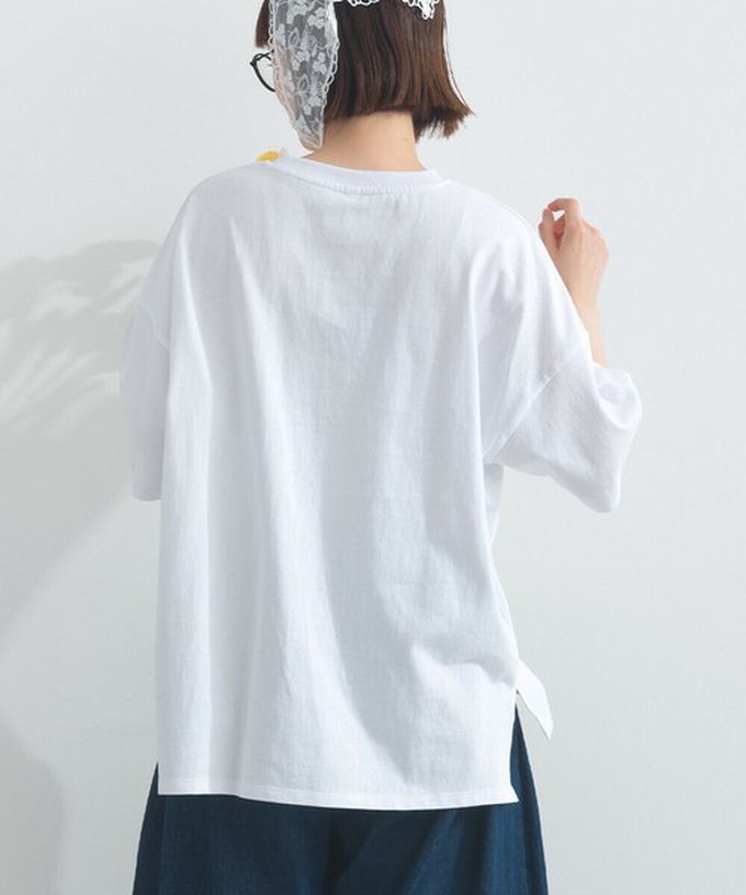 日本 Lupilien - 16OE天竺棉 俏皮刺繡五分袖上衣-小浣熊-薄荷