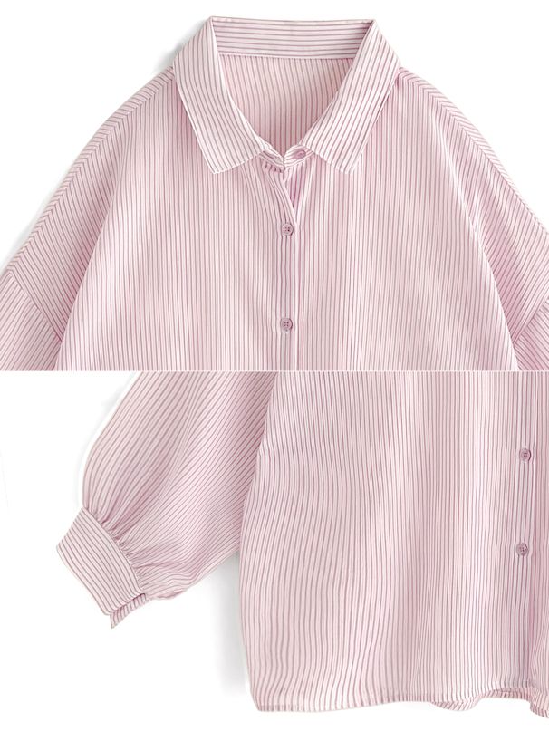 日本 GRL - 經典條紋長袖襯衫/薄外套-淺粉 (F)