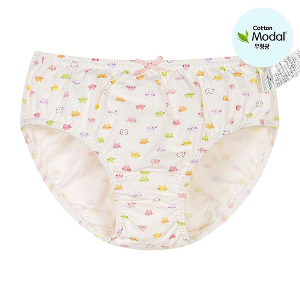 絲柔莫代爾混棉三角褲(女寶)-糖果色貓咪-米