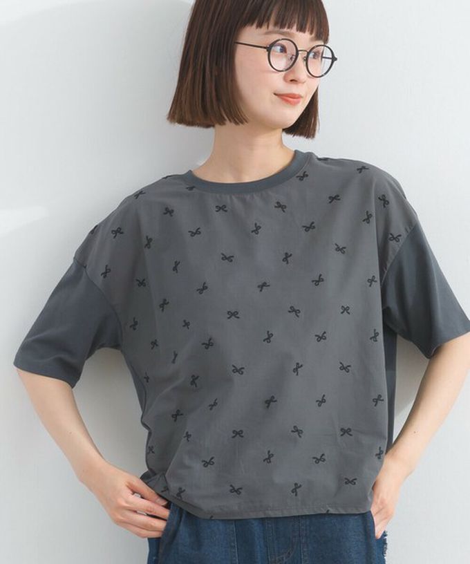 日本 Lupilien - 唯美刺繡舒適棉短袖上衣-花卉-薄荷