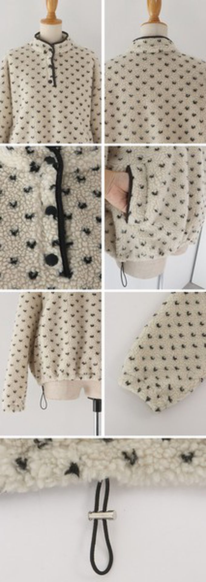 日本 BLUE EAST - 滿版愛心泰迪毛絨溫暖長袖上衣-米白 (M)