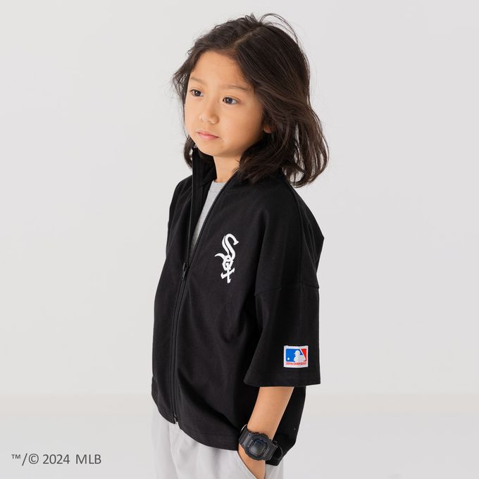 日本 Chil2 - MLB聯名 純棉立領短袖拉鍊上衣-紐約洋基-燕麥