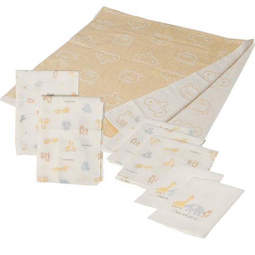 洗澡用品8件組-動物-淺卡其色
