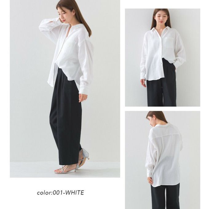 日本 OMNES - 100%印度棉 二重紗簡潔百搭襯衫-白