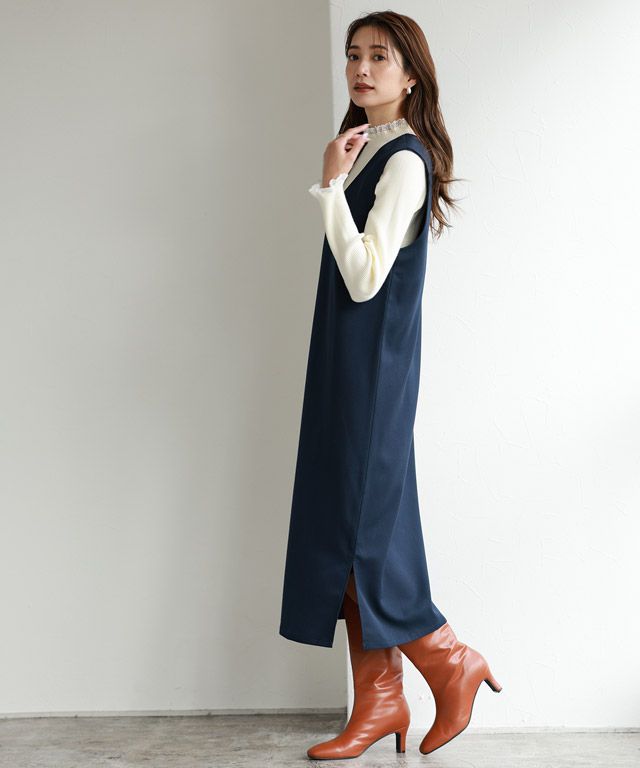 日本 BELLUNA - 蕾絲木耳領拼接針織上衣-條紋x白