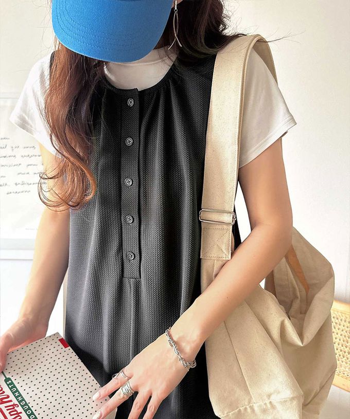 日本 Classical Elf - 亨利領簡約風紋理連身褲-炭灰