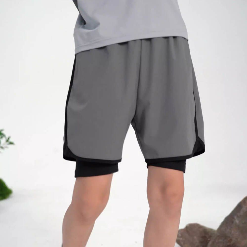 防走光假兩件吸濕速乾短褲-灰色