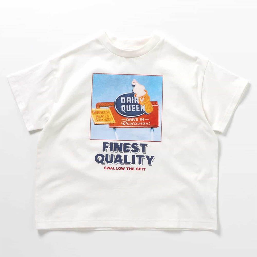 美式風格印花短袖上衣-復古照片-白