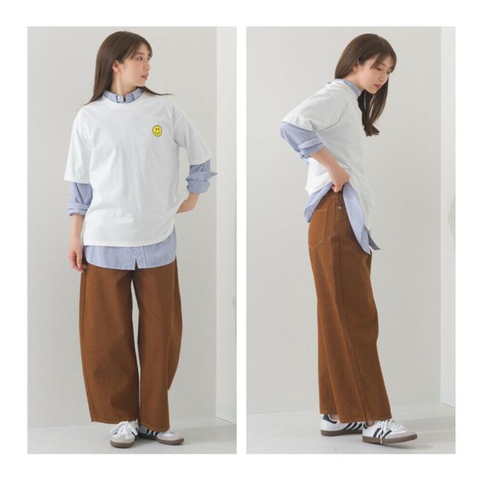 日本 OMNES - 純棉印花休閒短袖上衣-笑臉logo-深藍 (M)