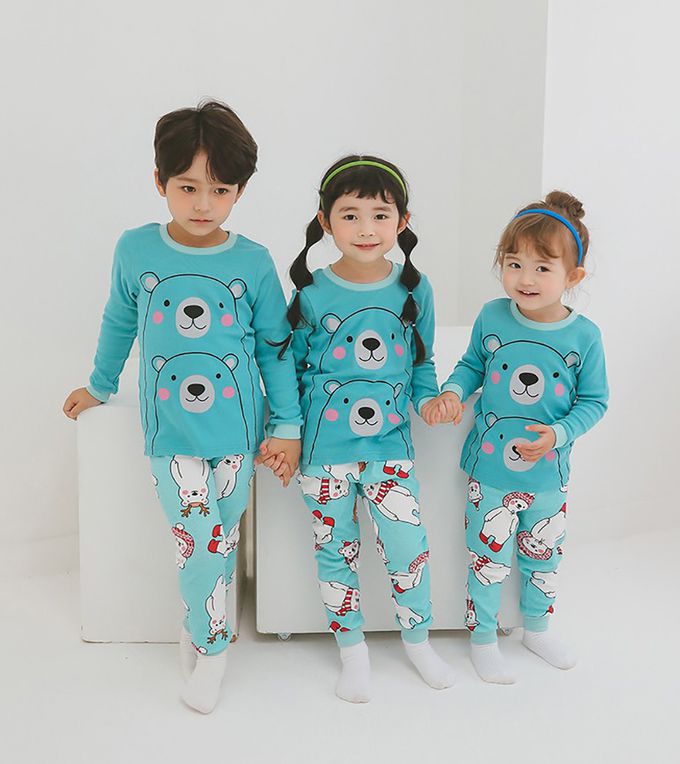 正韓 Puco - 超優質嬰幼兒/兒童長袖100% 有機純棉家居服/睡衣-抱抱北極熊