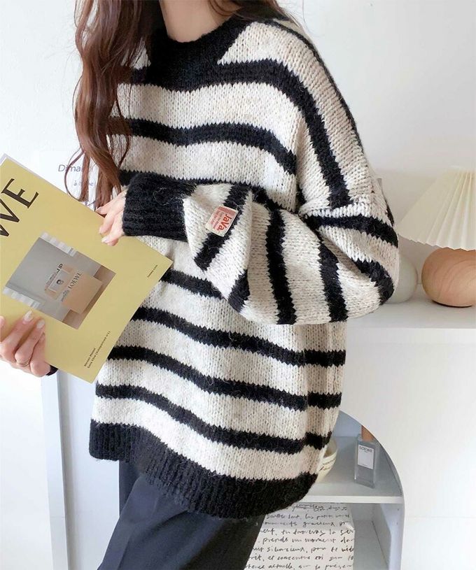 日本 Classical Elf - Java 前後穿2Way粗編針織上衣-藍