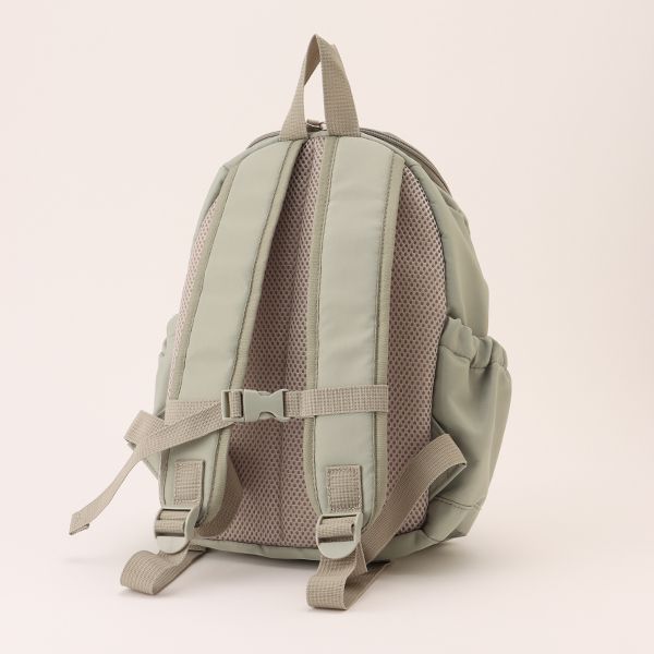 日本 petit main - 潑水加工硬挺帆布透氣背包-灰綠 (F)