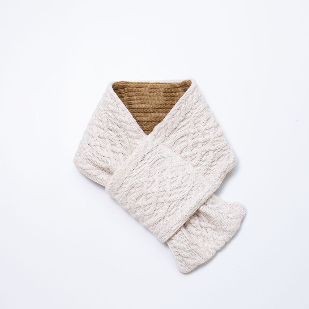 日本 AUBE - 30%羊毛混針織保暖圍巾-米