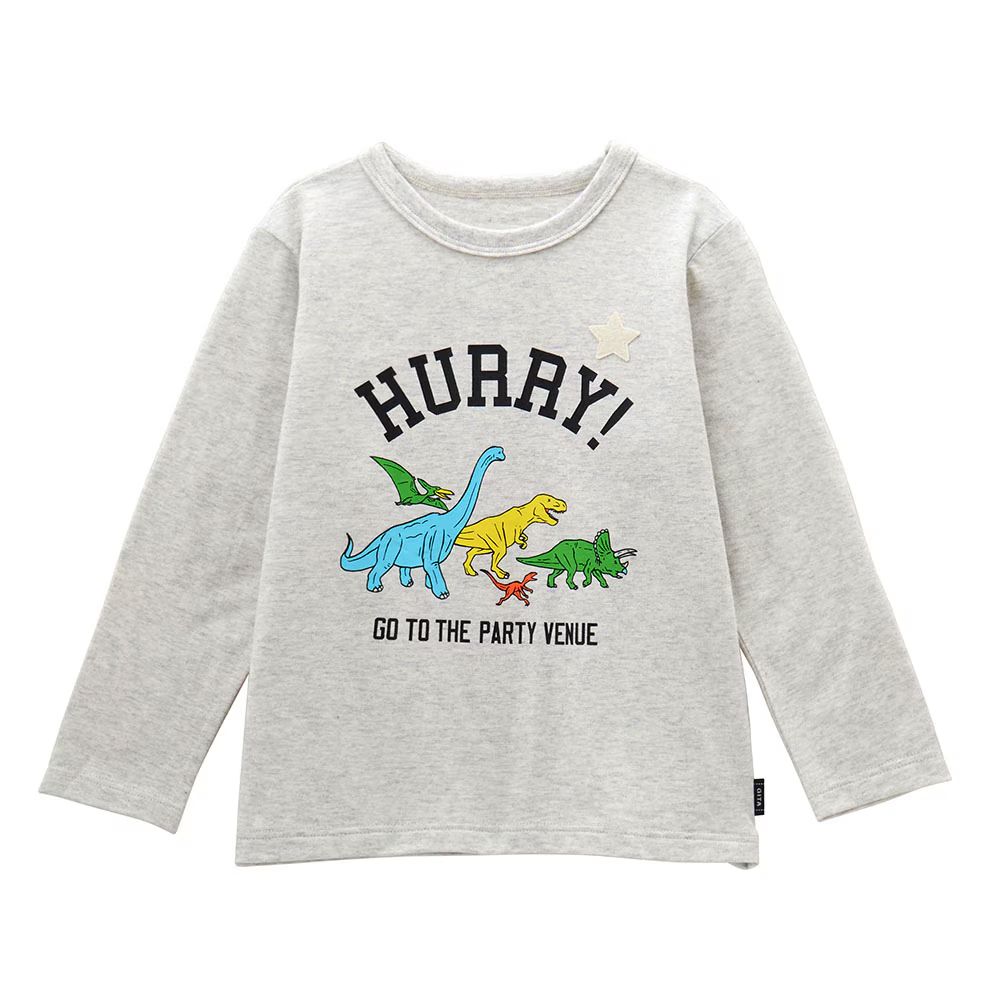 GITA 100%棉舒適印花長袖上衣-恐龍-燕麥