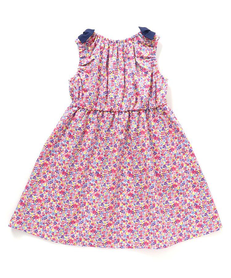 日本 apres les cours - 肩蝴蝶結浪漫印花無袖A字洋裝-向日葵-水藍