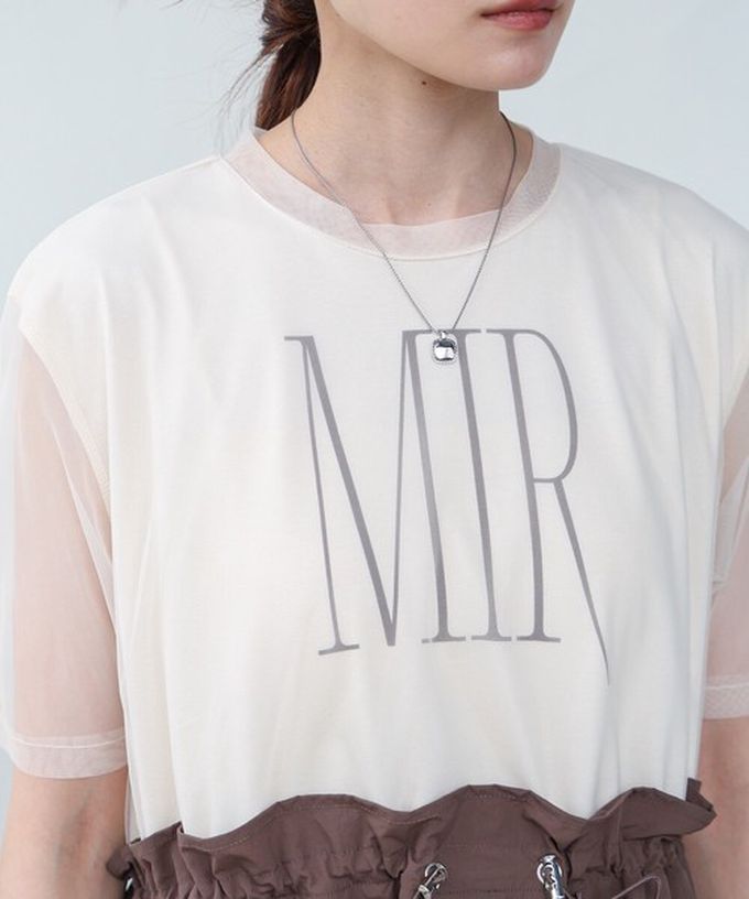 日本 Bab - 拼接層次感抽繩薄紗短袖洋裝-灰x黑