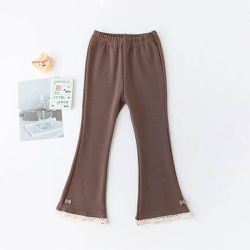 FANMOU - 厚棉微喇叭內搭褲-花邊蝴蝶結-咖啡