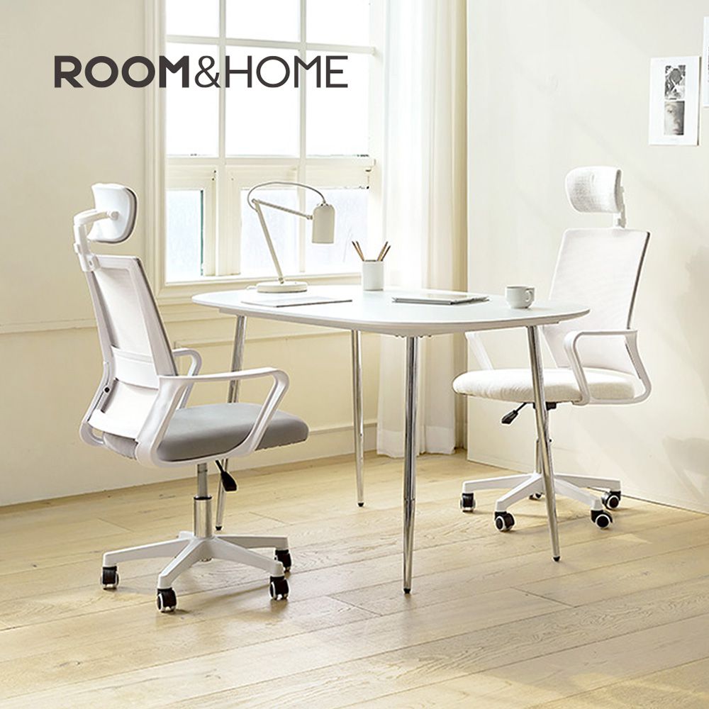 韓國ROOM&HOME - 中背透氣網升降式機能工學椅(附頭枕)-雅痞灰