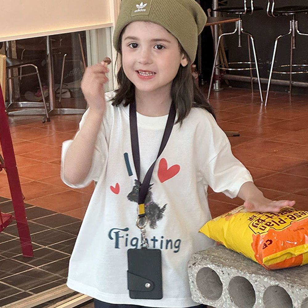 涼感手繪風美式休閒短袖上衣-小狗白色