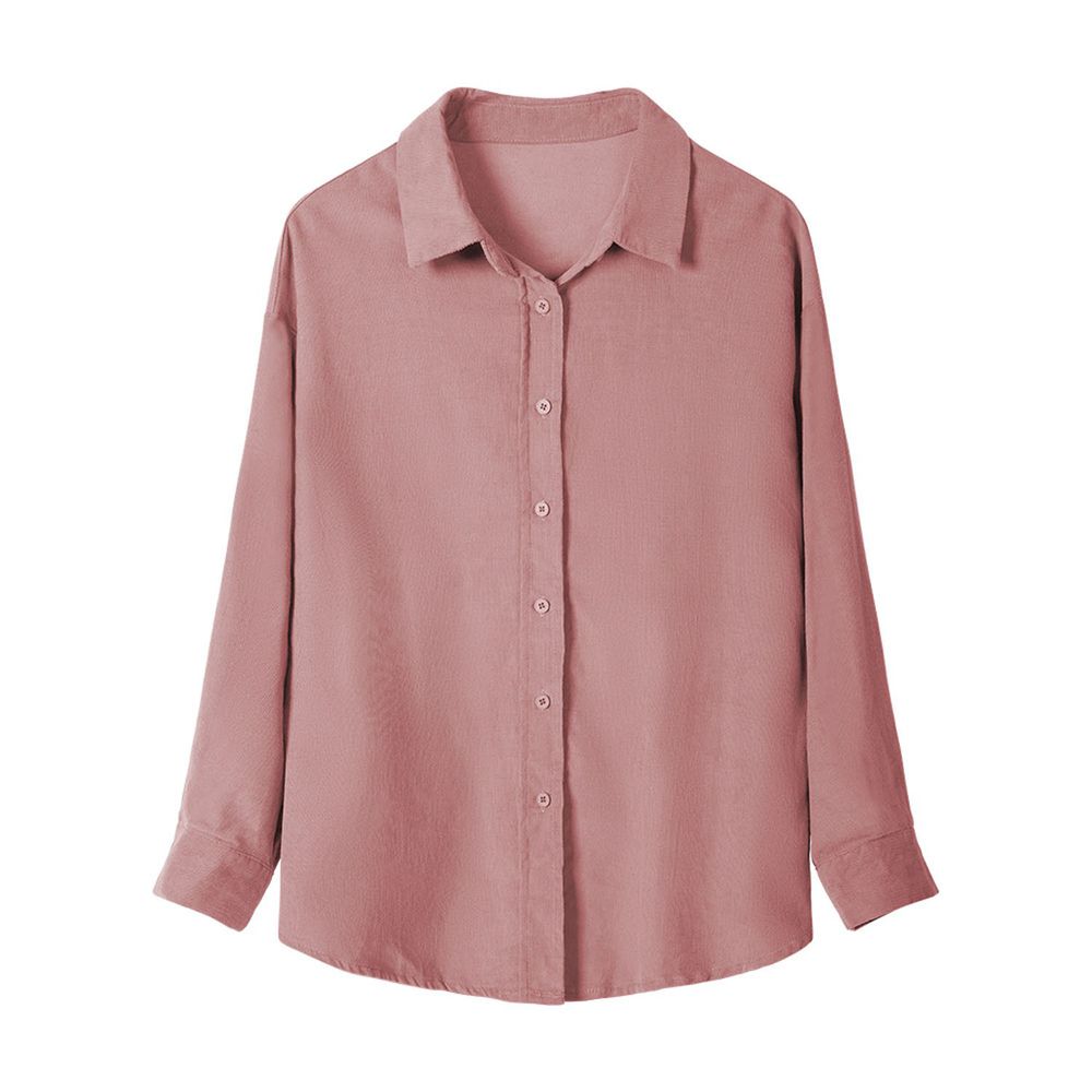 法式溫柔純色基礎長袖襯衫-淺粉色