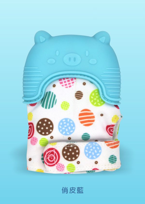 PUKU 藍色企鵝 - Baby GaGa固齒器-小豬手套-粉色-(含收納盒)