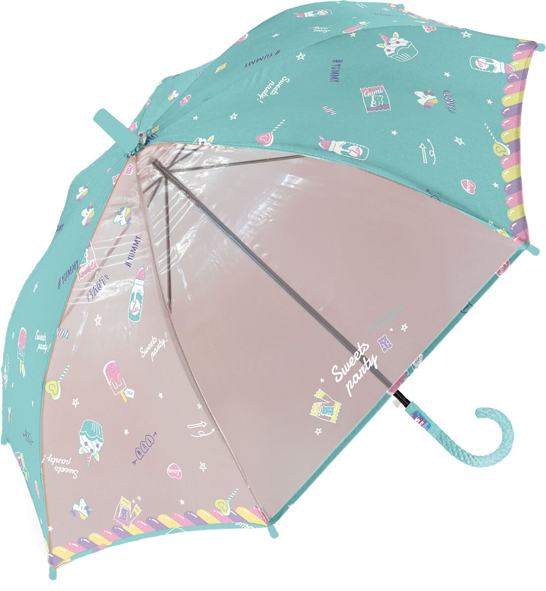 日本中谷 - 透明窗設計兒童雨傘/直傘-獨角獸甜點-粉紫 (50cm(身高115-125cm))