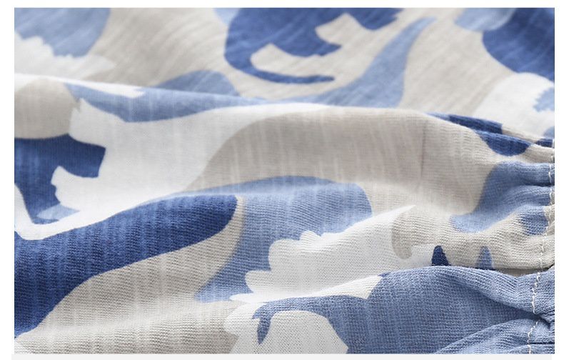 竹節棉束口長褲/防蚊褲-迷彩恐龍-藍+白