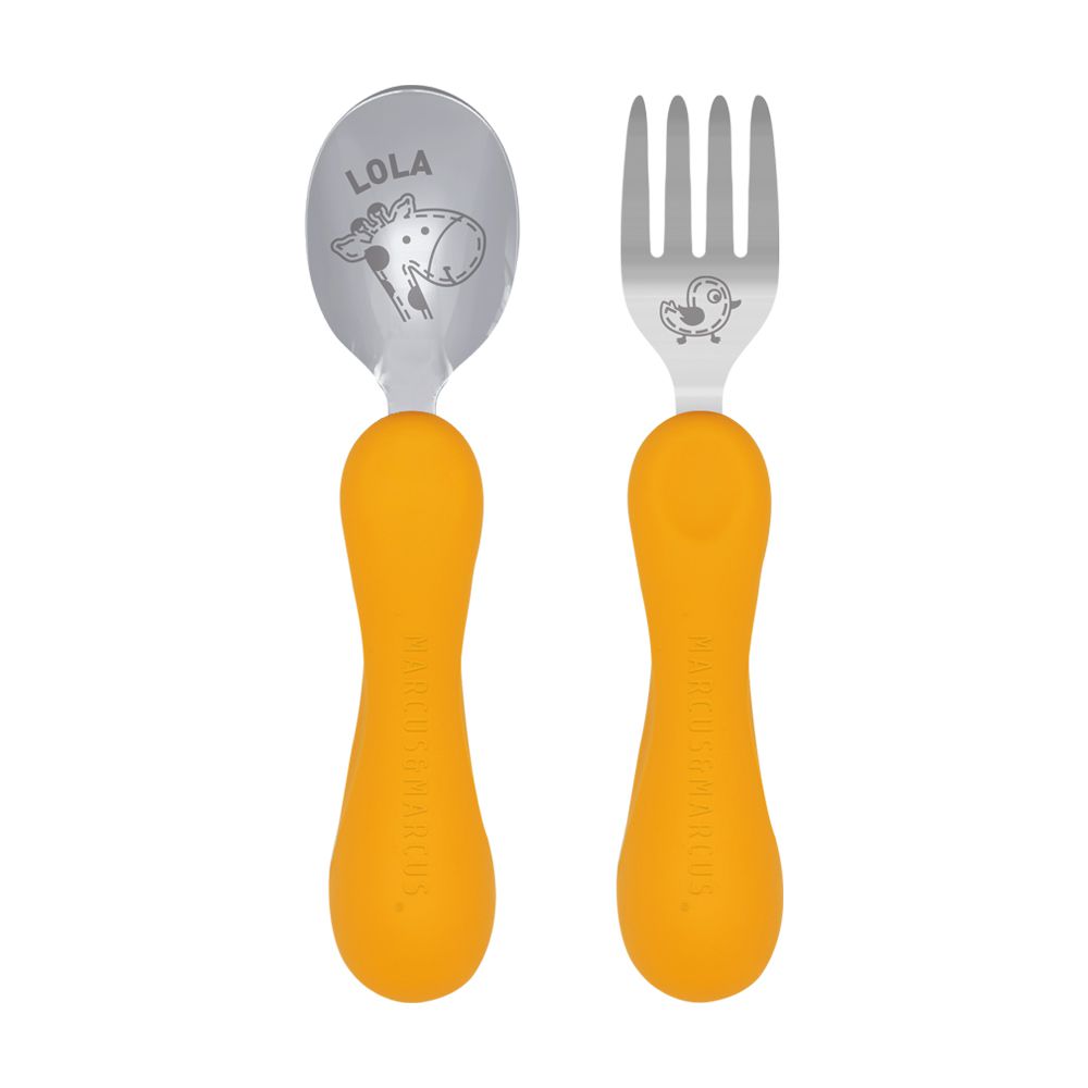 兒童防滑易握學習叉匙組含盒-長頸鹿