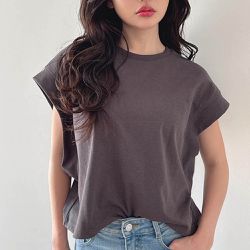 日本 GRL - 大寬袖圓領率性素面上衣-炭灰 (F)