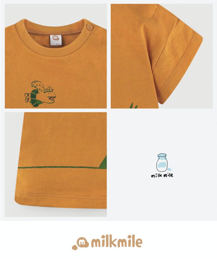 韓國 milk mile - 恐龍散步純棉T-棕