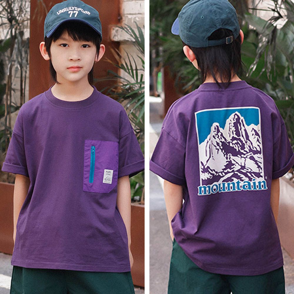 純棉圓領短袖上衣-背後山脈-紫色