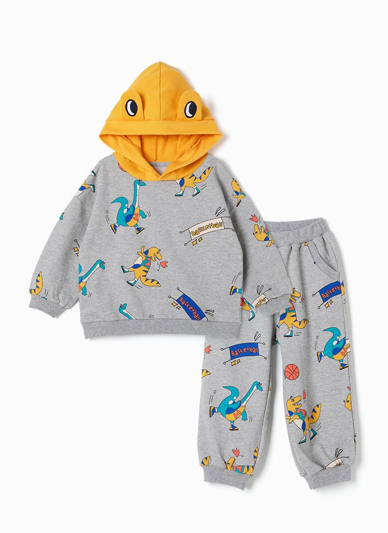 韓國 OZKIZ - 恐龍打籃球縮口連帽套裝-灰