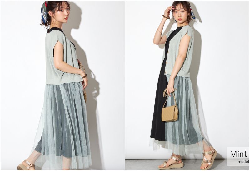 日本女裝代購 - 2way 碎花V領洋裝/罩衫外套-綠 (M(Free size))