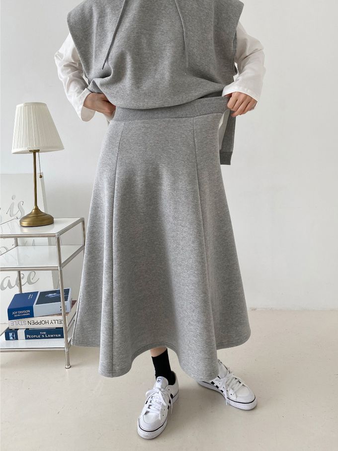 韓國女裝連線 - 休閒風連帽背心長裙套裝-黑 (FREE)