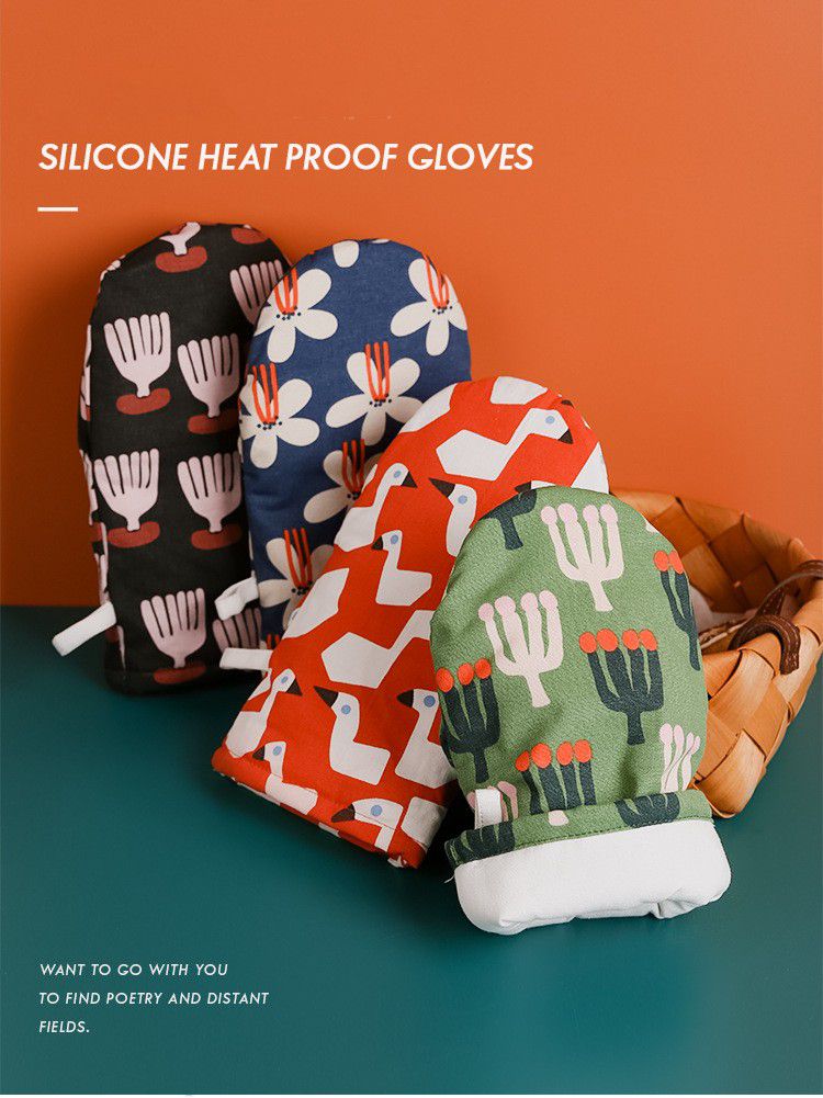 可愛文藝風隔熱手套-藍色花瓣-單入