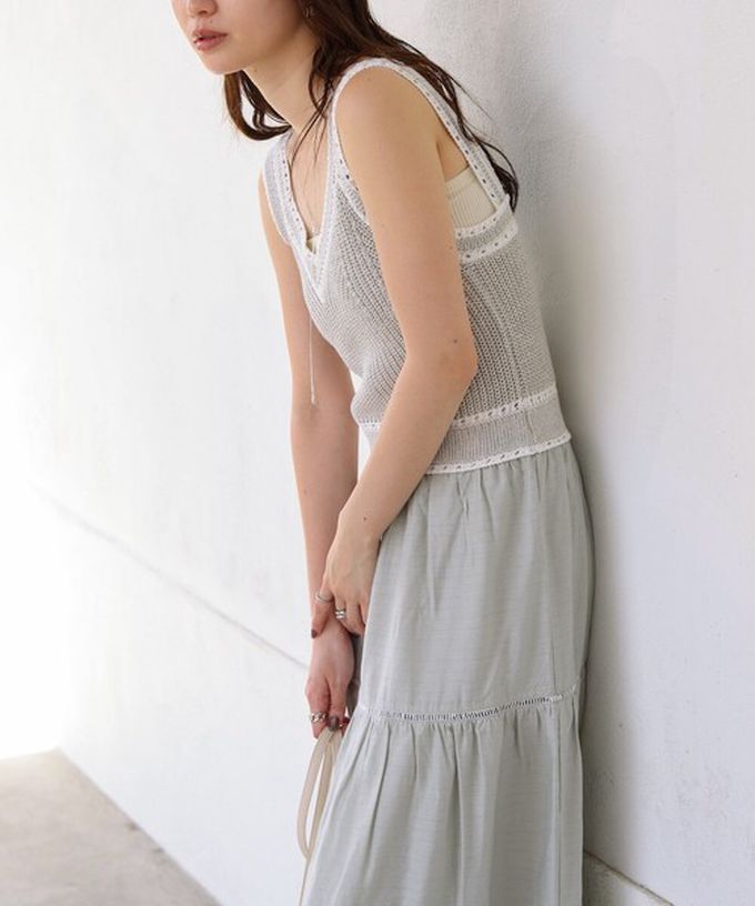日本 Bab - 純棉針織拼接渡假風無袖洋裝-淺灰綠