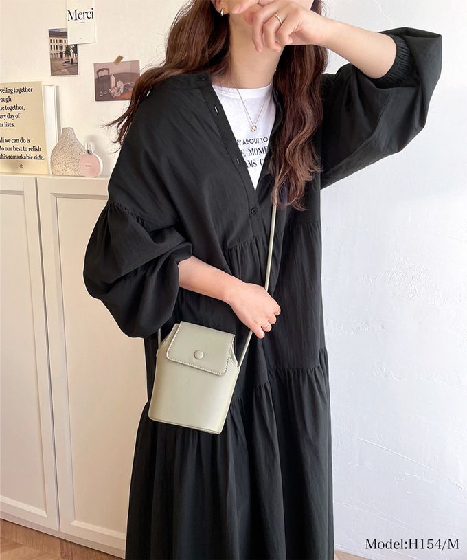 日本 Classical Elf - 百搭分層襯衫領大寬袖洋裝-黑