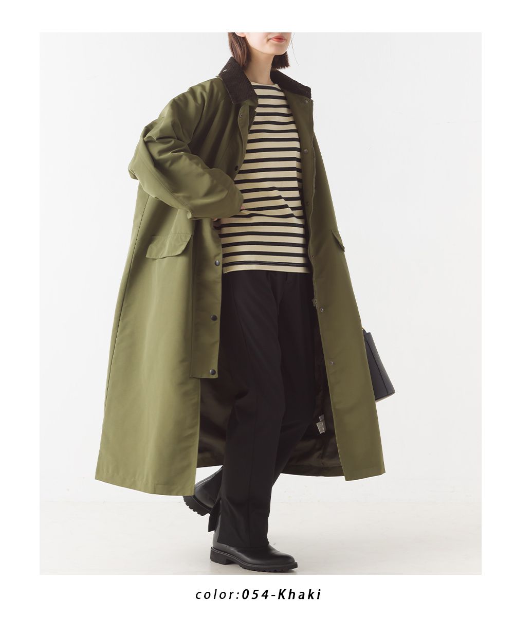 日本 OMNES - 歐風翻領長版風衣外套-軍綠