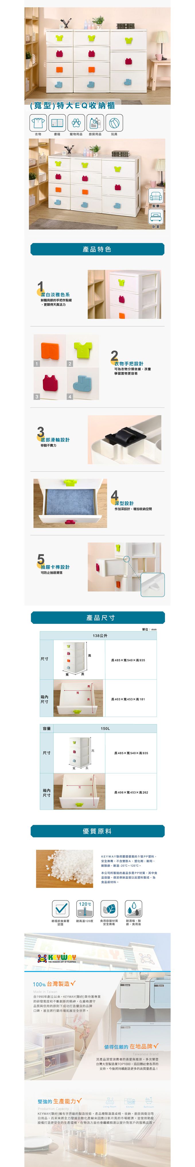 台灣KEYWAY - SP840 54面寬特大EQ四層抽屜收納櫃(附輪)