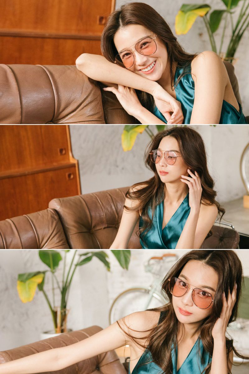 ALEGANT - 風格美學裸櫻粉金框感光變色夜視防眩光飛官款寶麗來偏光太陽眼鏡│UV400太陽眼鏡