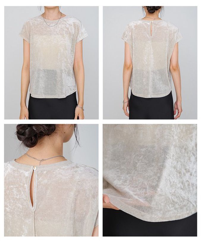 日本 Bab - 微透輕盈天鵝絨法式袖上衣-焦糖咖 (M)