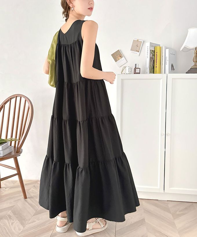 日本 Classical Elf - 2way前後領飄逸分層無袖洋裝-米白