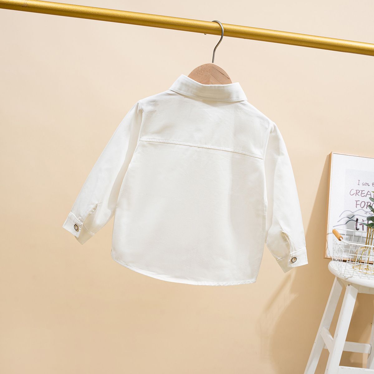 WELLKIDS - 寬松翻領長袖襯衫-灰藍色