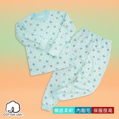 annypepe - 兒童瑞士絨盾牌與徽章長袖厚居家服-藍綠色-120cm-160cm